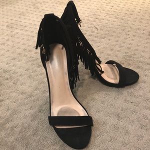 Open toe fringe heels